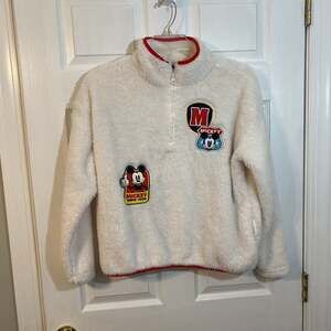 Disney Mickey Mouse Quarter Zip Jacket Cream, Fleece, Cozy, Nostalgic Sweater